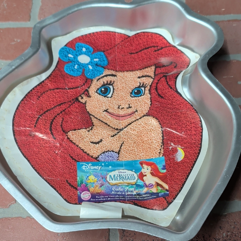 Disney Ariel Shaped Cake Pan with Bright Red Hair and Blue Flower